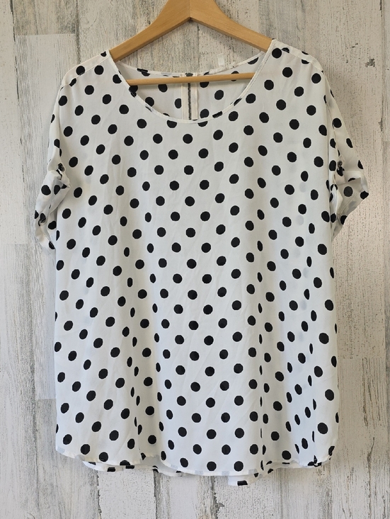 Maurices Tops - Maurices Creamy White Blouse Black Polka Dots Zipper Back Cuffed Sleeve Size XXL